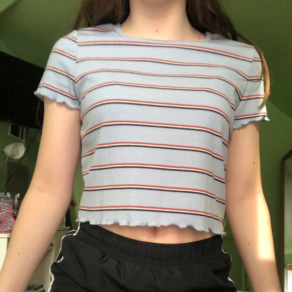 american eagle blue striped crop top